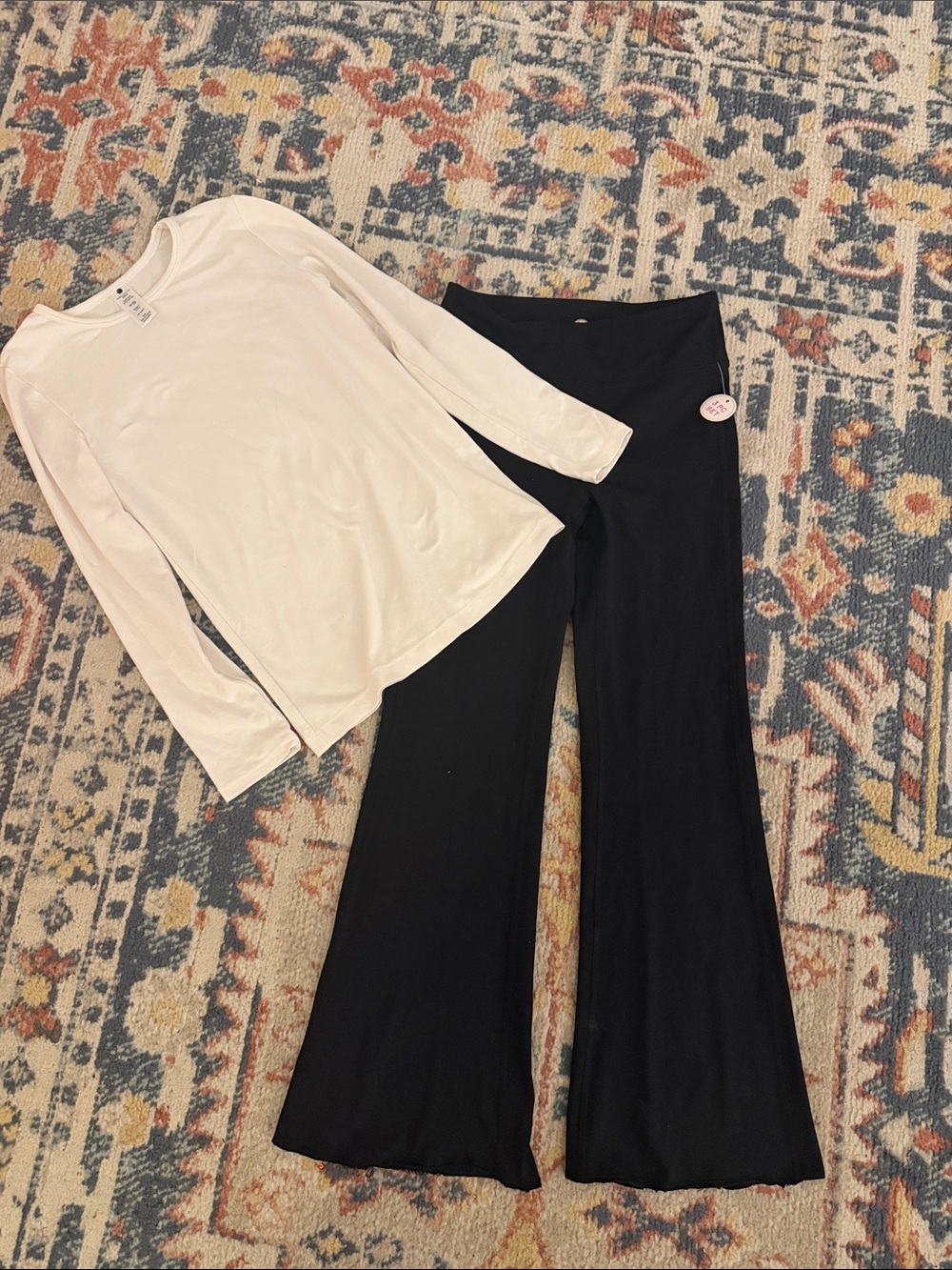 Gorgeous girl's soft Yogalicious White/Ivory Top and Black Boot Cut Yoga Pants